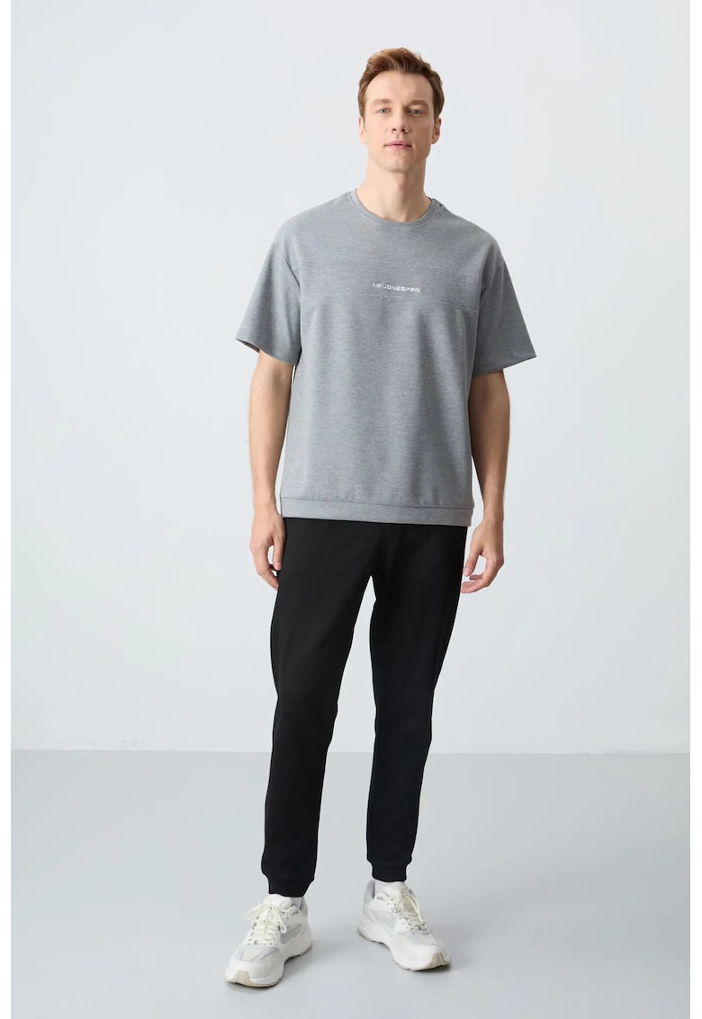Set Trening Lifestyle Barbati - Tricou si Pantaloni Oversized - Gri - Bumbac/Poliester