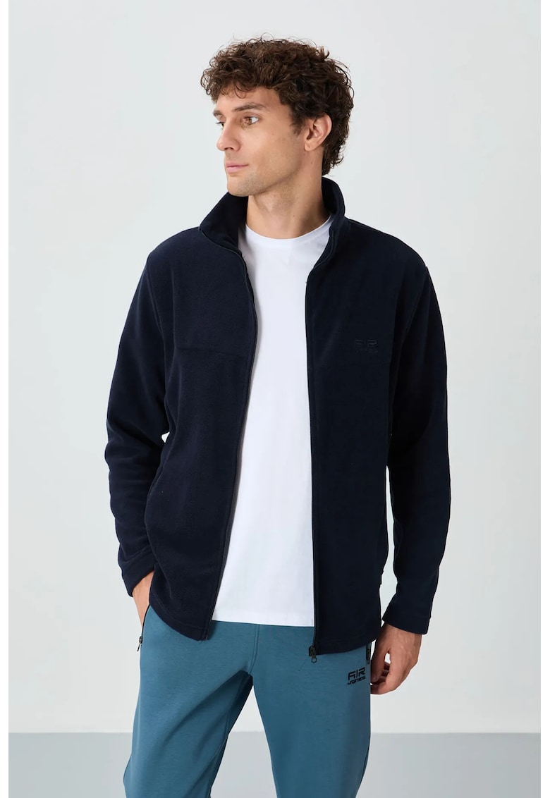 Hanorac bleumarin - plusat - fermoar - 100% poliester
