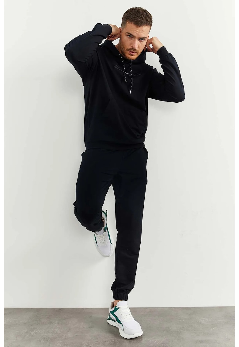Set Trening Lifestyle Barbati - Hanorac si Pantaloni Oversized - Negru - Bumbac
