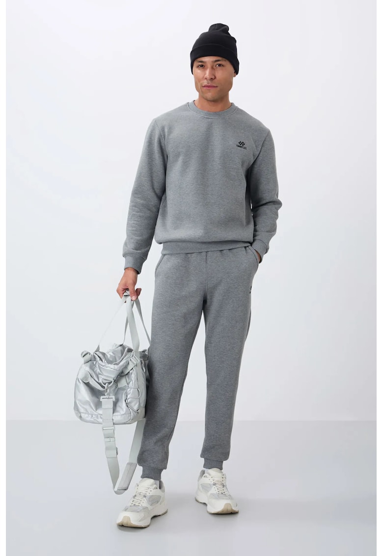 Set Trening Hanorac cu Maneci Lungi si Pantaloni Lungi - Gri - Bumbac/Poliester