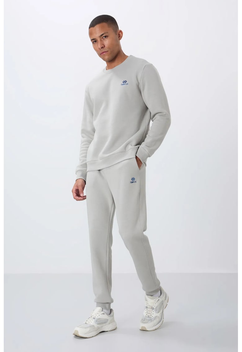 Set Trening Barbati - Gri deschis - Fleece Bumbac/Poliester - Fara inchidere