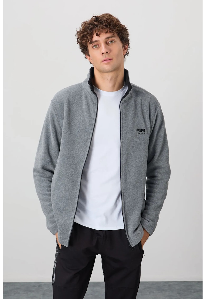 Hanorac regular fit - fermoar - gri - poliester