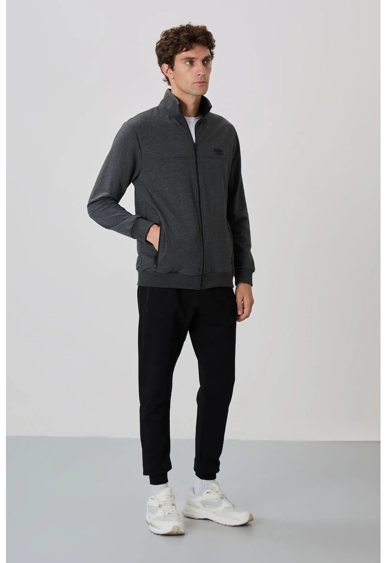 Set Trening Lifestyle Barbati - Hanorac si Pantaloni din Fleece - Gri Antracit - Bumbac