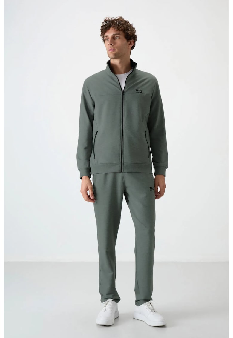 Set Trening Hanorac si Pantaloni din Fleece - Verde Salvie - Bumbac - pentru Barbati
