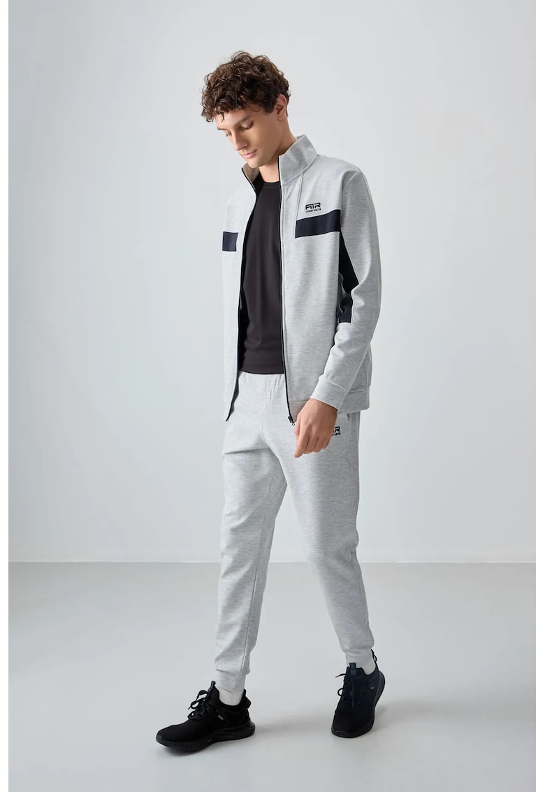 Set Trening din Fleece pentru Barbati - Gri Deschis - Fermoar - 77% poliester/23% bumbac