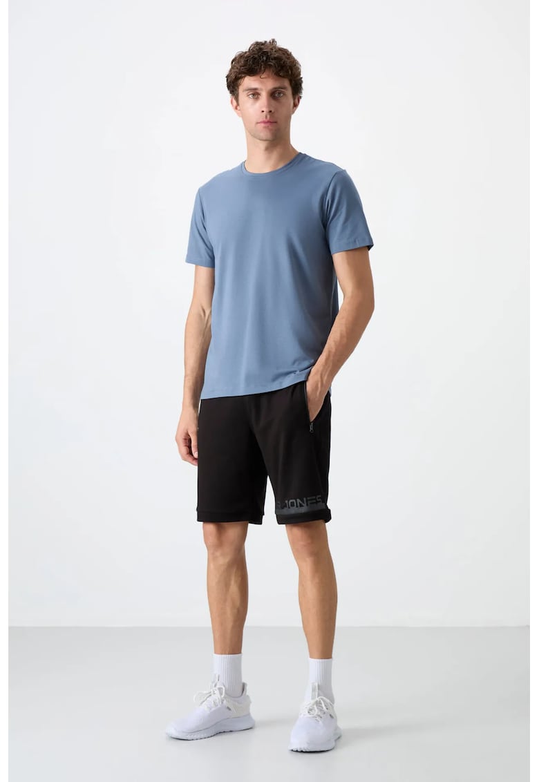 Pantaloni scurti sport - fleece - negru - 60% bumbac - 40% poliester -