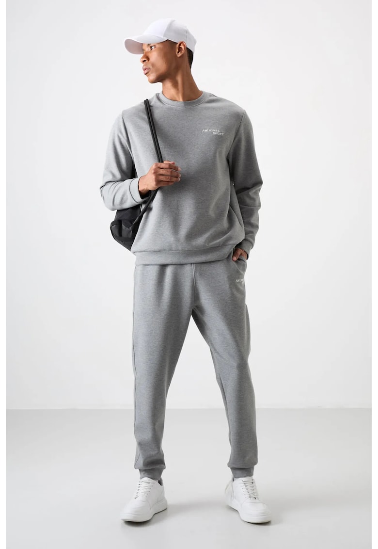 Set Trening Barbati Bluza cu Maneca Lunga si Pantaloni - Bumbac/Poliester - Gri