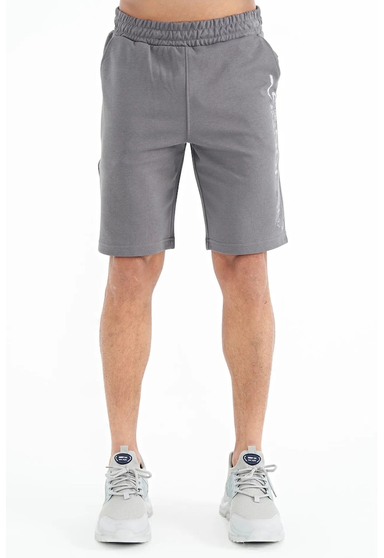 Pantaloni scurti - Barbati - Pantaloni scurti de trening din fleece imprimati TOMMY pentru barbati - Gri carbune -
