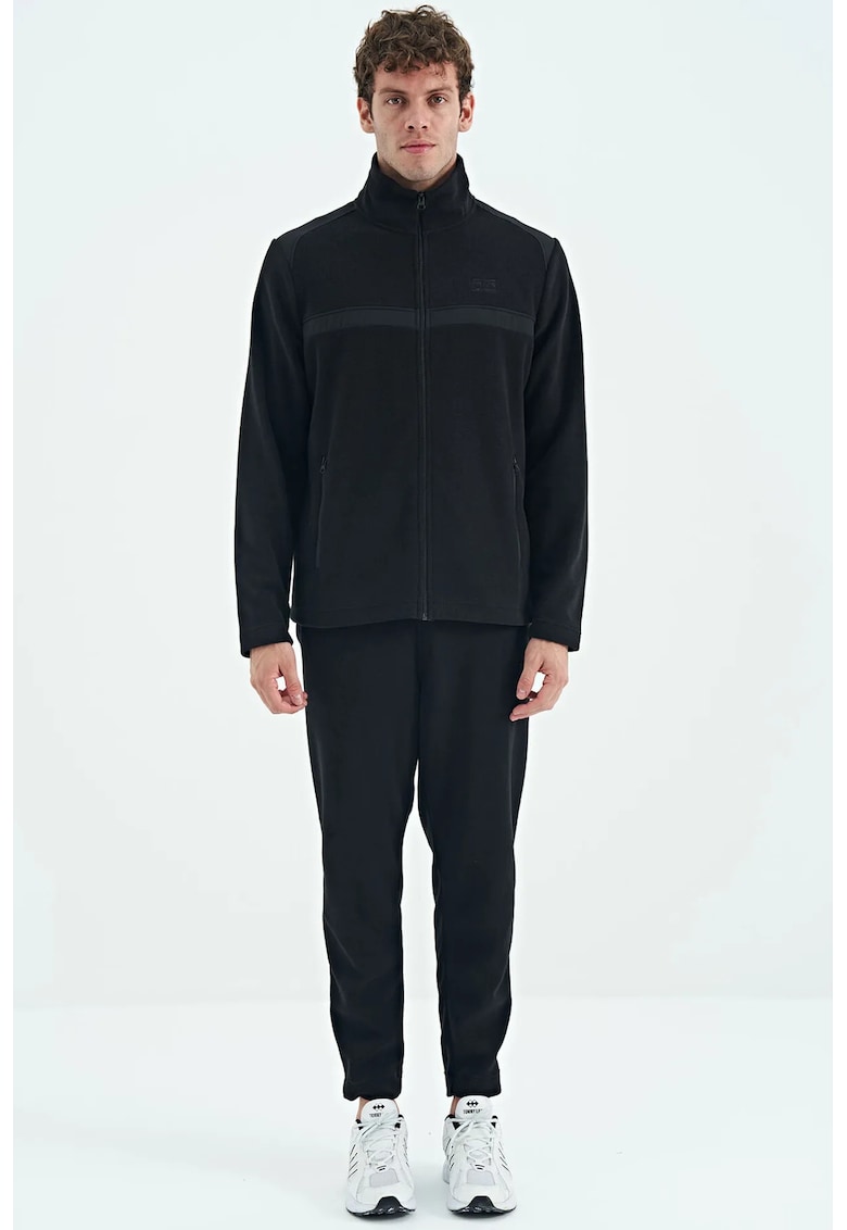 Set activ hanorac cu fermoar si pantaloni asortati - negru - tricot poliester