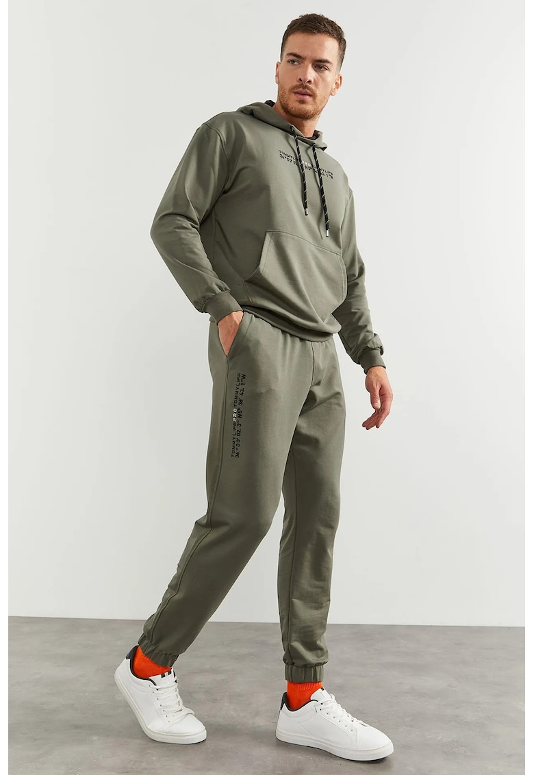Set Hanorac si Pantaloni Oversized - Verde Kaki - Bumbac - Poliester - Elastan