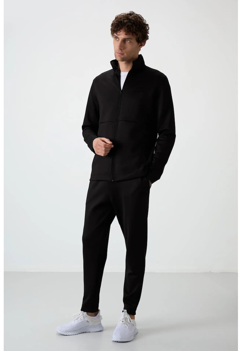 Set Activ Poliester Scuba - Hanorac cu Fermoar - Pantaloni Asortati - Negru