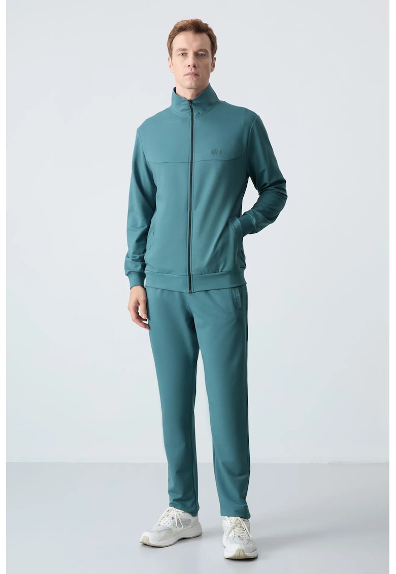 Set Trening Lifestyle Barbati - Hanorac cu Fermoar si Pantaloni - Bumbac/Poliester - Albastru Marocan