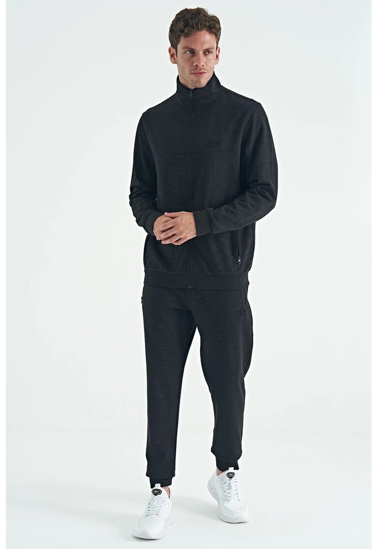 Set Trening - Hanorac cu Fermoar si Pantaloni - Negru - Poliester/Bumbac