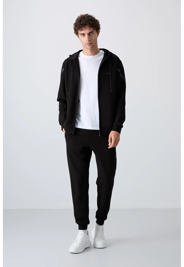 Set Hanorac si Pantaloni - Poliester/Bumbac/Elastan - Negru