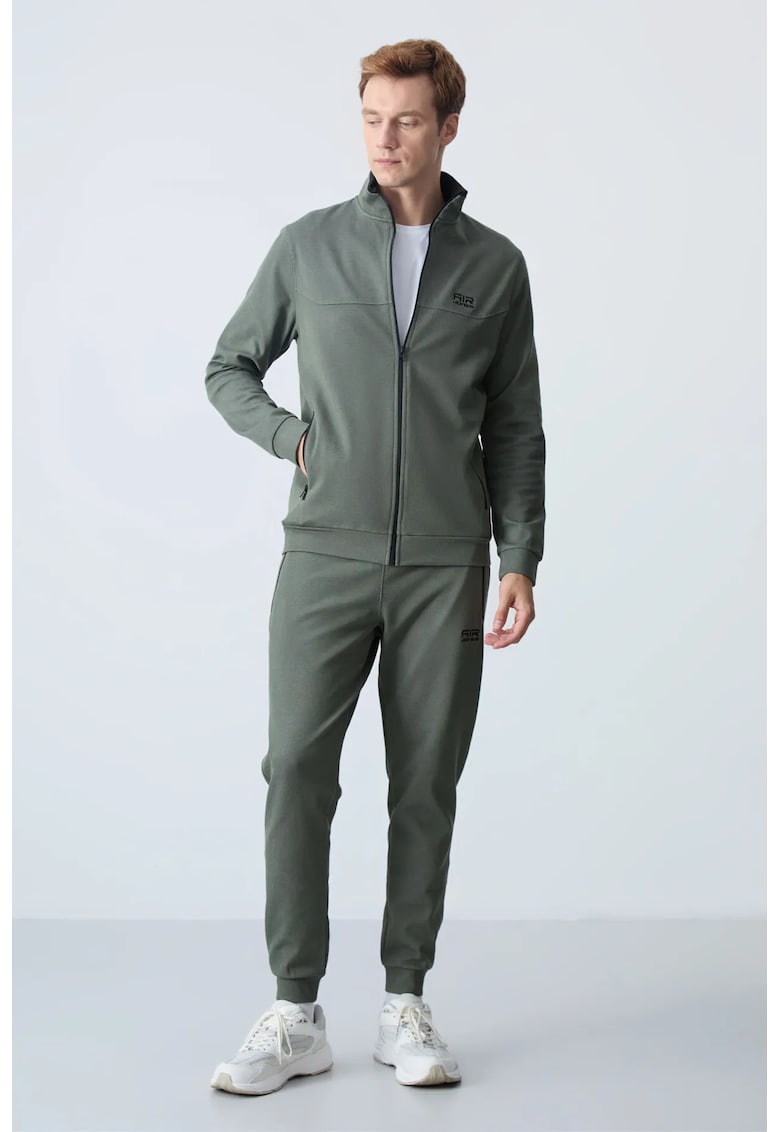 Set activ - hanorac cu fermoar si pantaloni asortati - verde kaki - poliester si bumbac