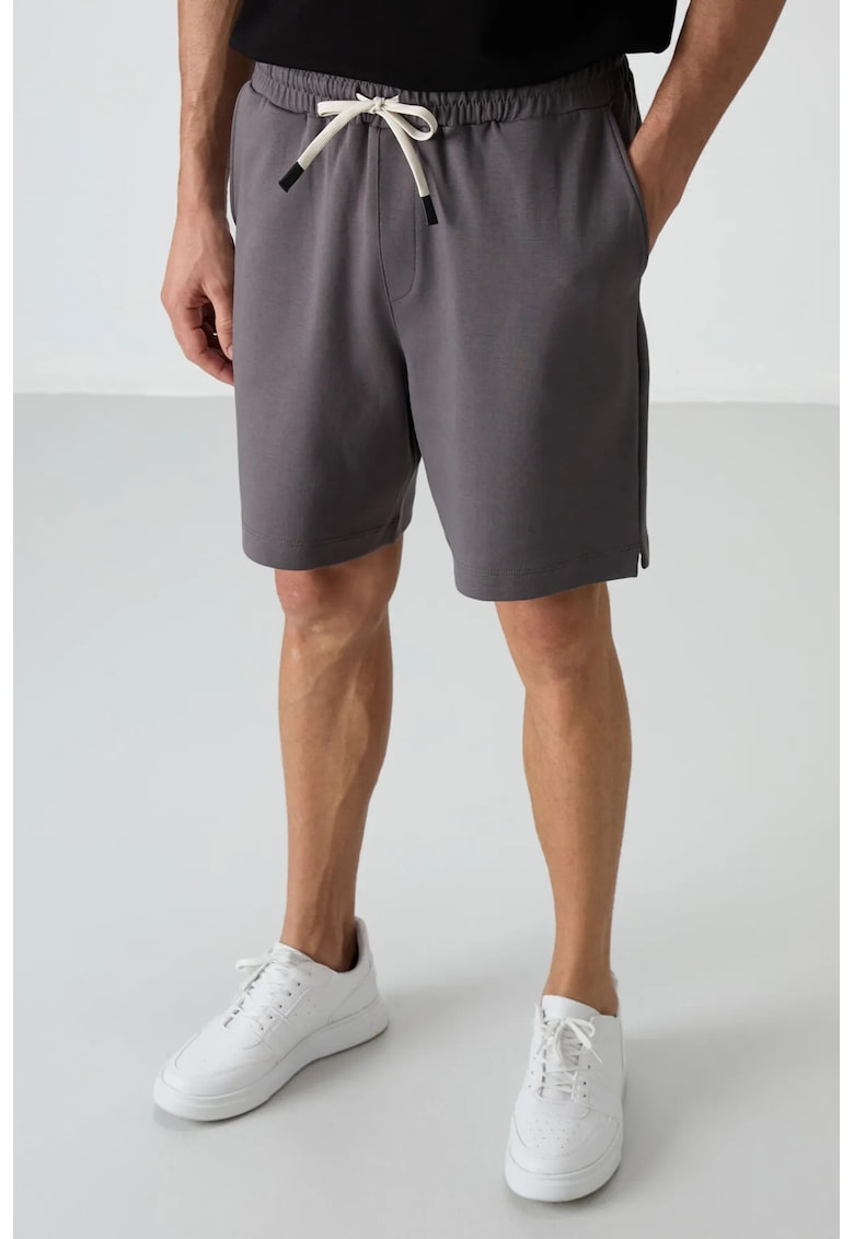 Pantaloni scurti de trening barbati - gri antracit - bumbac-poliester - elastic -