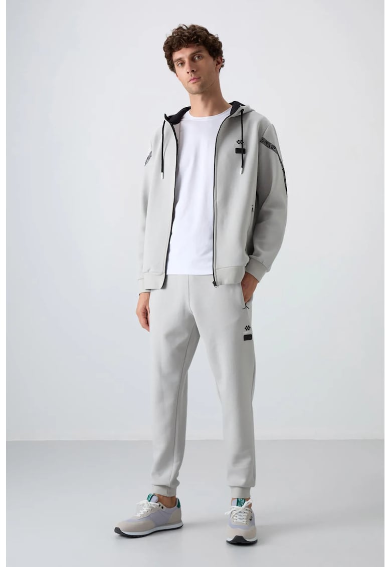 Set Trening - Hanorac si Pantaloni - Gri deschis - Poliester/Bumbac/Elastan