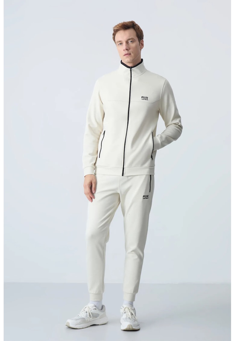 Set Trening din Fleece 2 piese - hanorac cu fermoar - pantaloni asortati - crem natural - poliester/bumbac