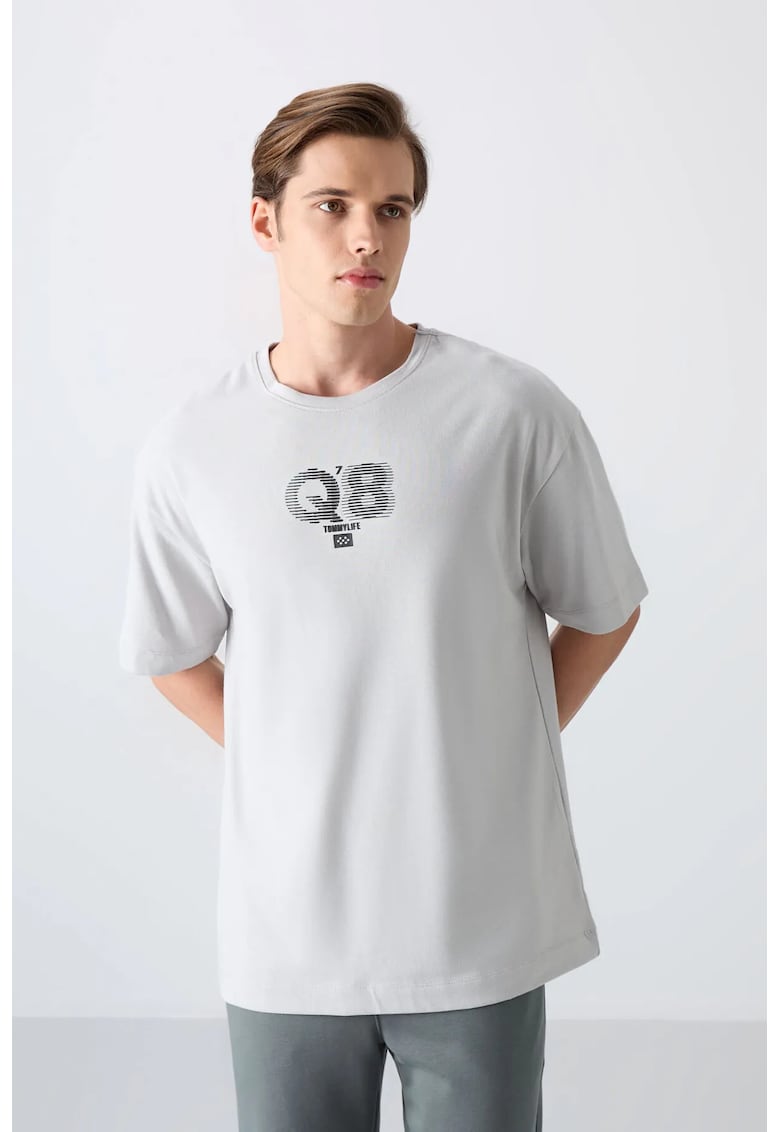 Tricou guler rotund - logo imprimat - alb prafuit - 65% bumbac - 35% poliester