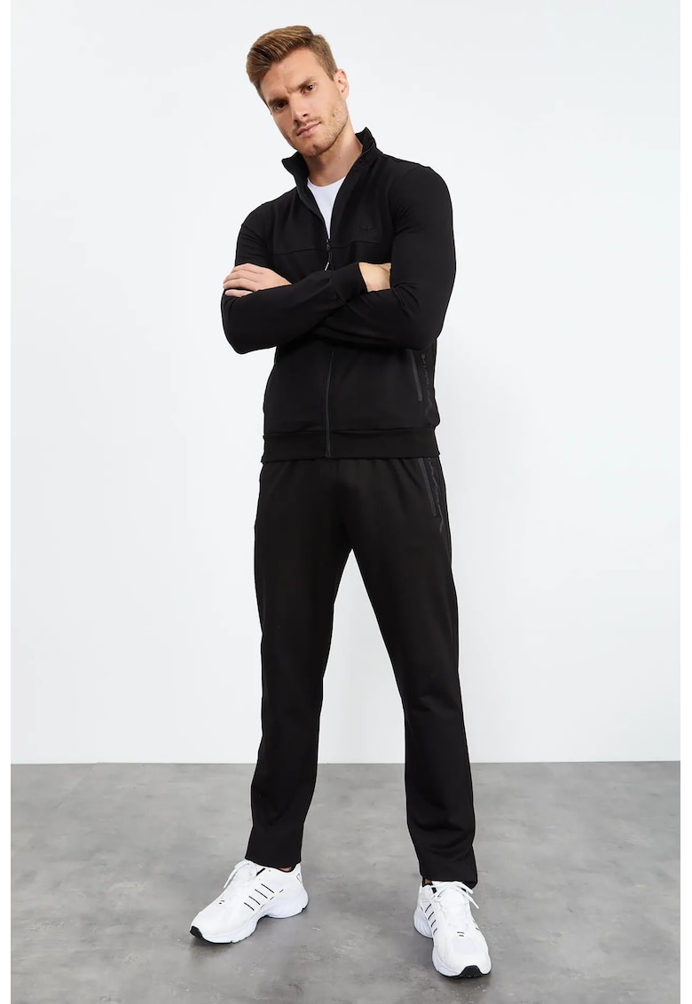 Set Trening Hanorac cu Fermoar si Pantaloni - Negru - Bumbac