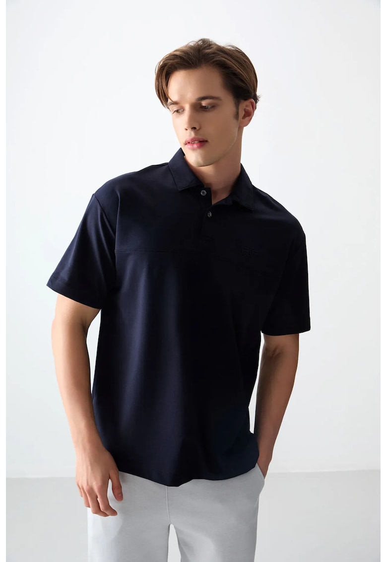 Tricou supradimensionat cu guler polo - Albastru marin - bumbac - poliester - lycra