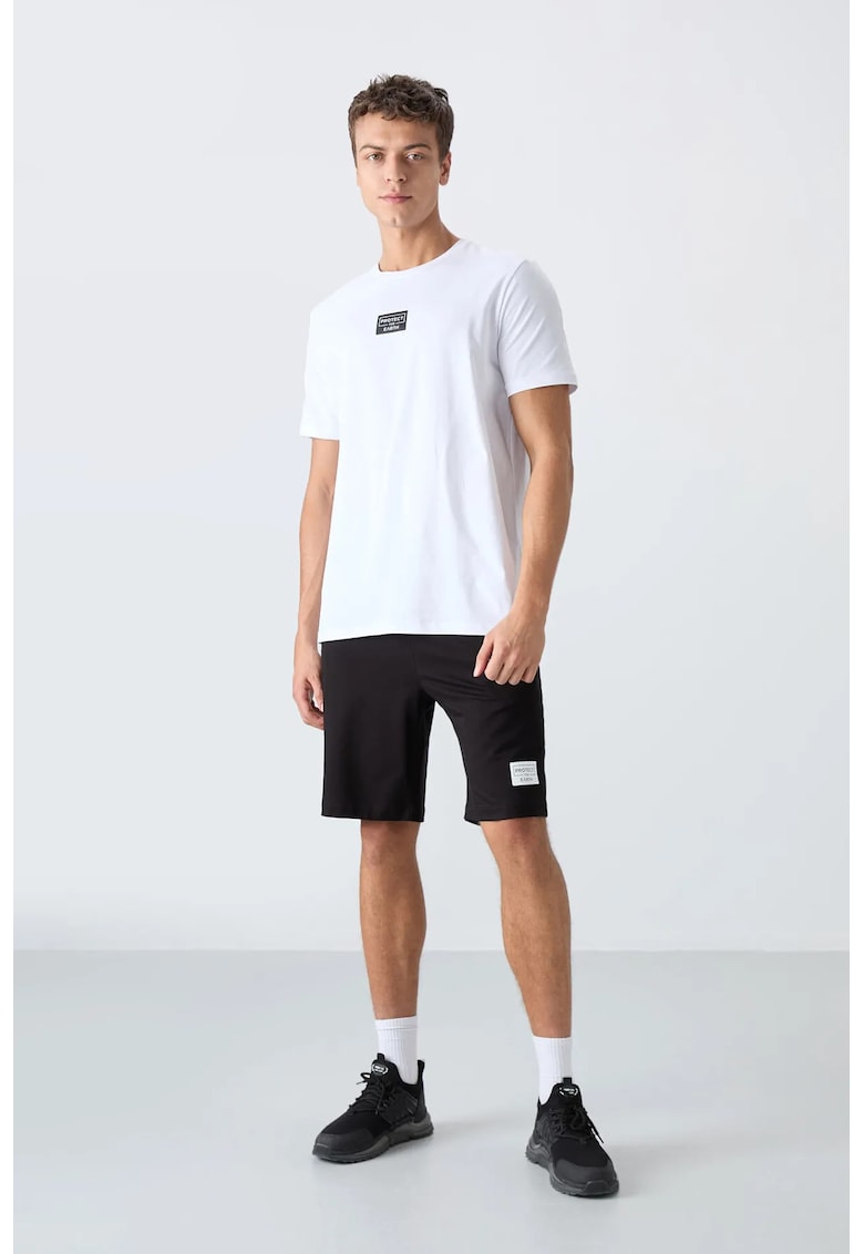 Set Tricou si Pantaloni Scurti Barbati - Imprimat - Negru/Alb - Bumbac