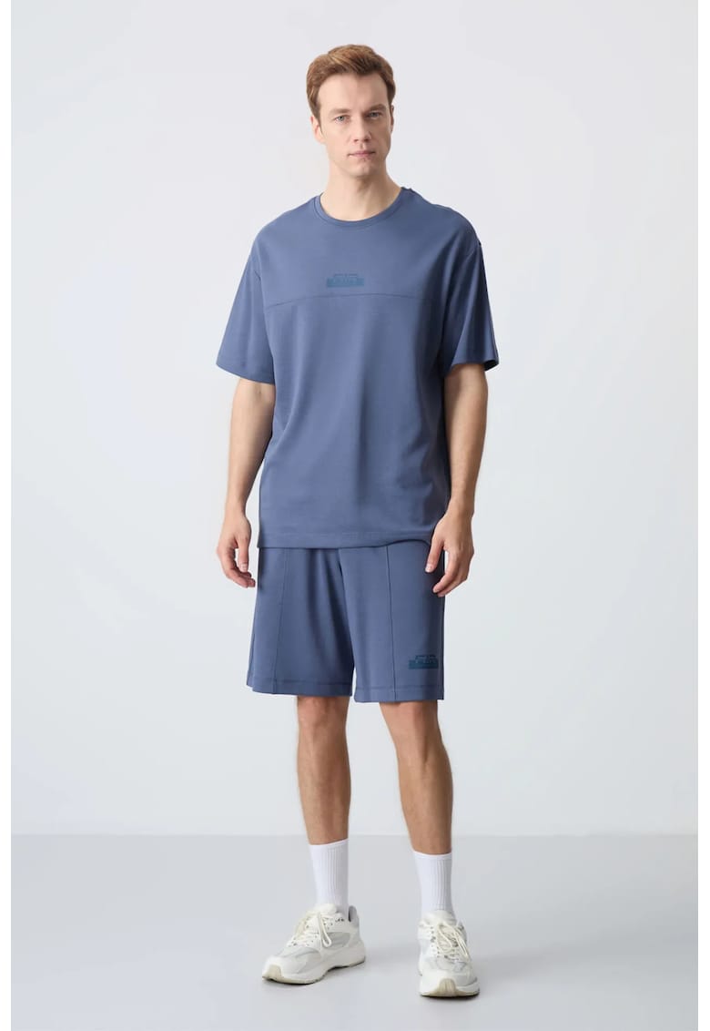 Set Tricou si Pantaloni Scurti Supradimensionati Barbati - Maya Blue - 82% bumbac/18% poliester