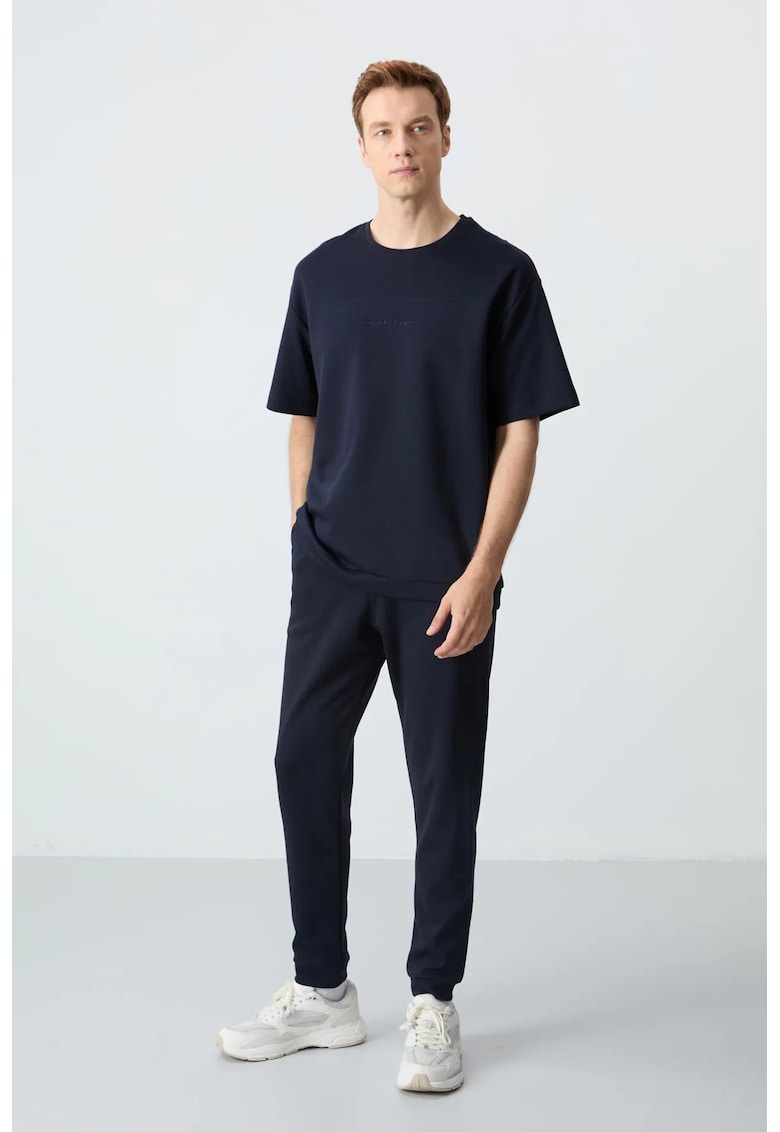 Set trening - tricou scurt si pantaloni asortati - albastru marin - bumbac/poliester