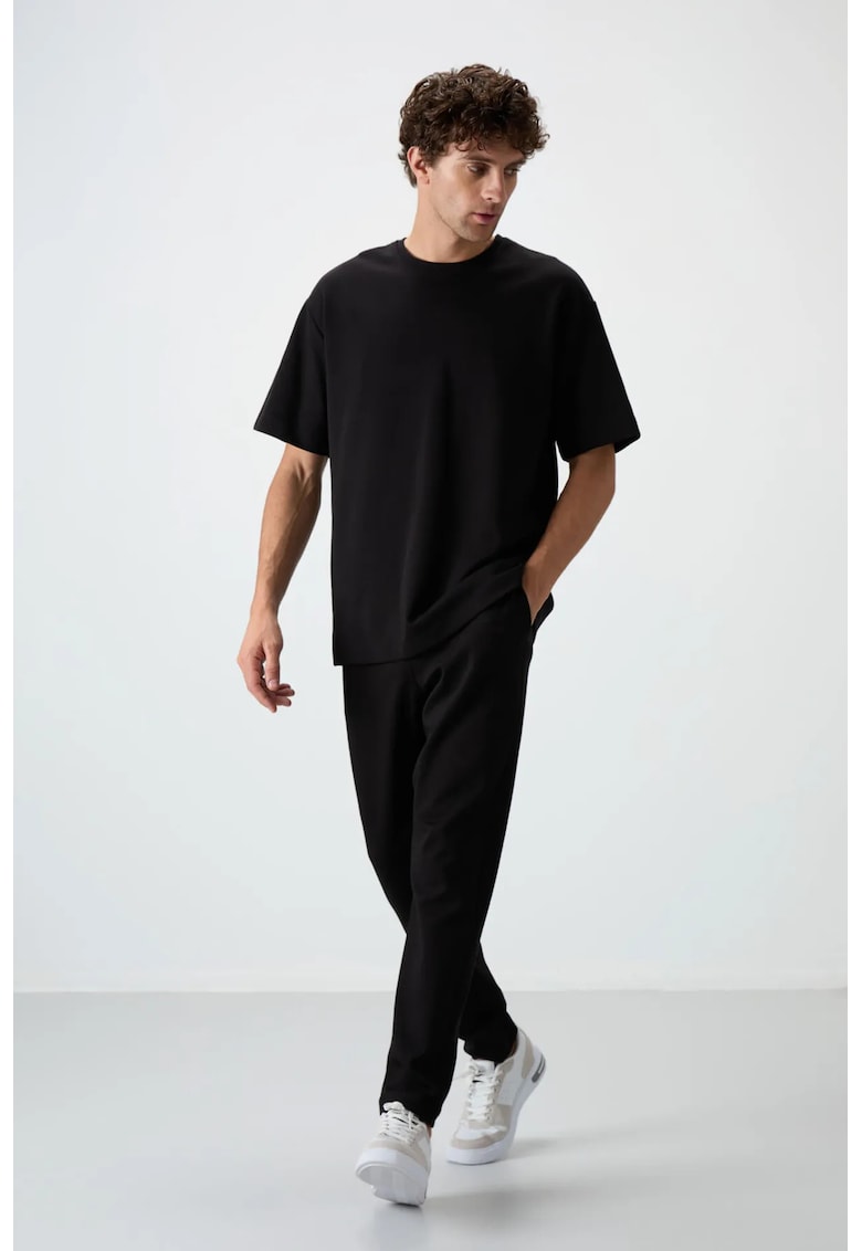Set Trening Lifestyle Barbati - Tricou si pantaloni supradimensionati - Negru - Bumbac/Poliester