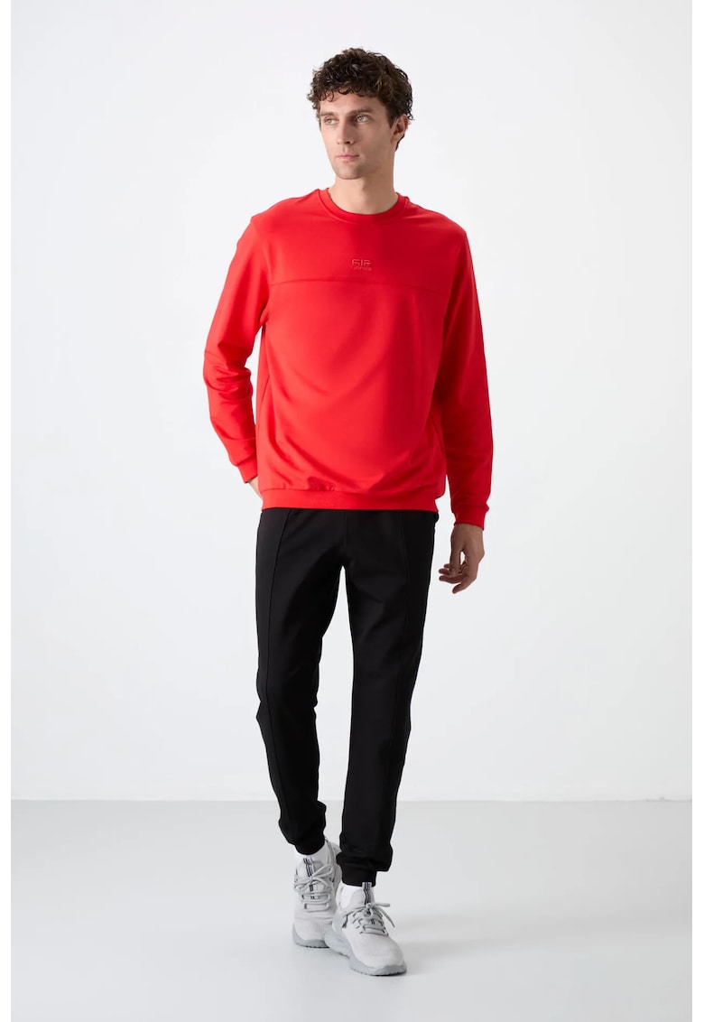 Set Hanorac si Pantaloni - Bumbac - Fleece - Croiala Regulara - Gri Antracit/Rosu