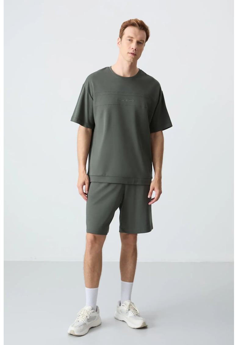 Set Tricou si Pantaloni Scurti - Verde Kaki - Bumbac-Poliester -
