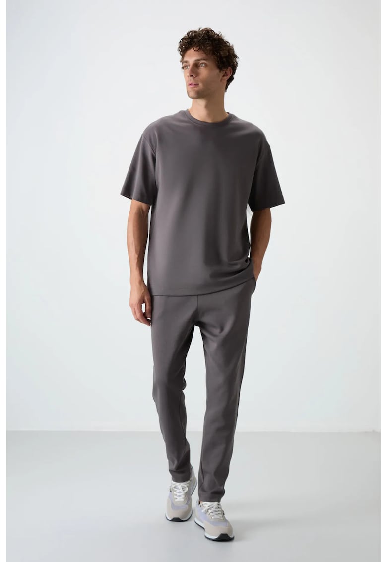 Set Trening - Tricou Oversized si Pantaloni - Gri antracit - Bumbac si poliester
