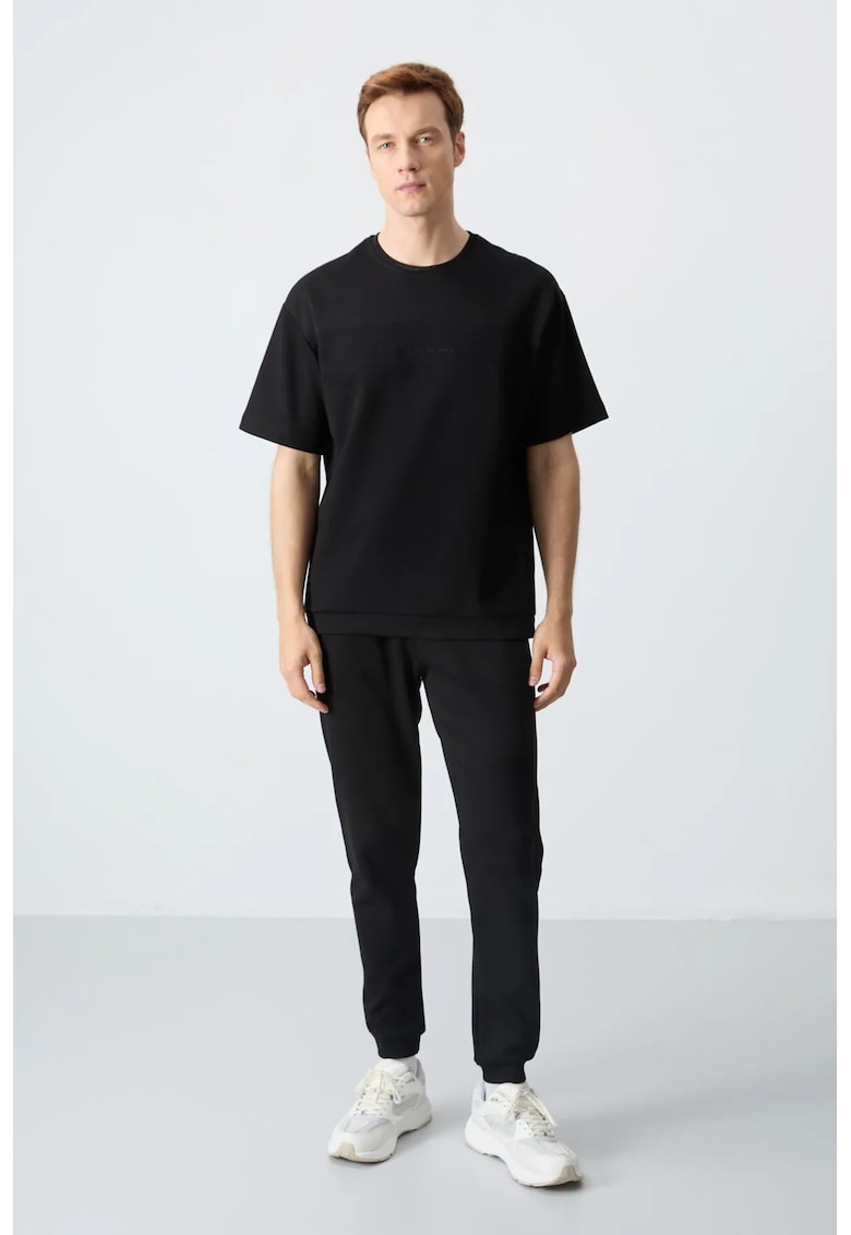 Set tricou si pantaloni supradimensionati - 82% bumbac - Negru