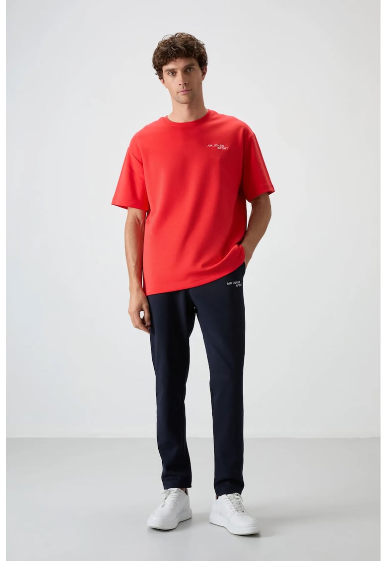 Set Activ Supradimensionat Tricou cu Maneca Scurta si Pantaloni Asortati - Rosu - Bumbac-poliester