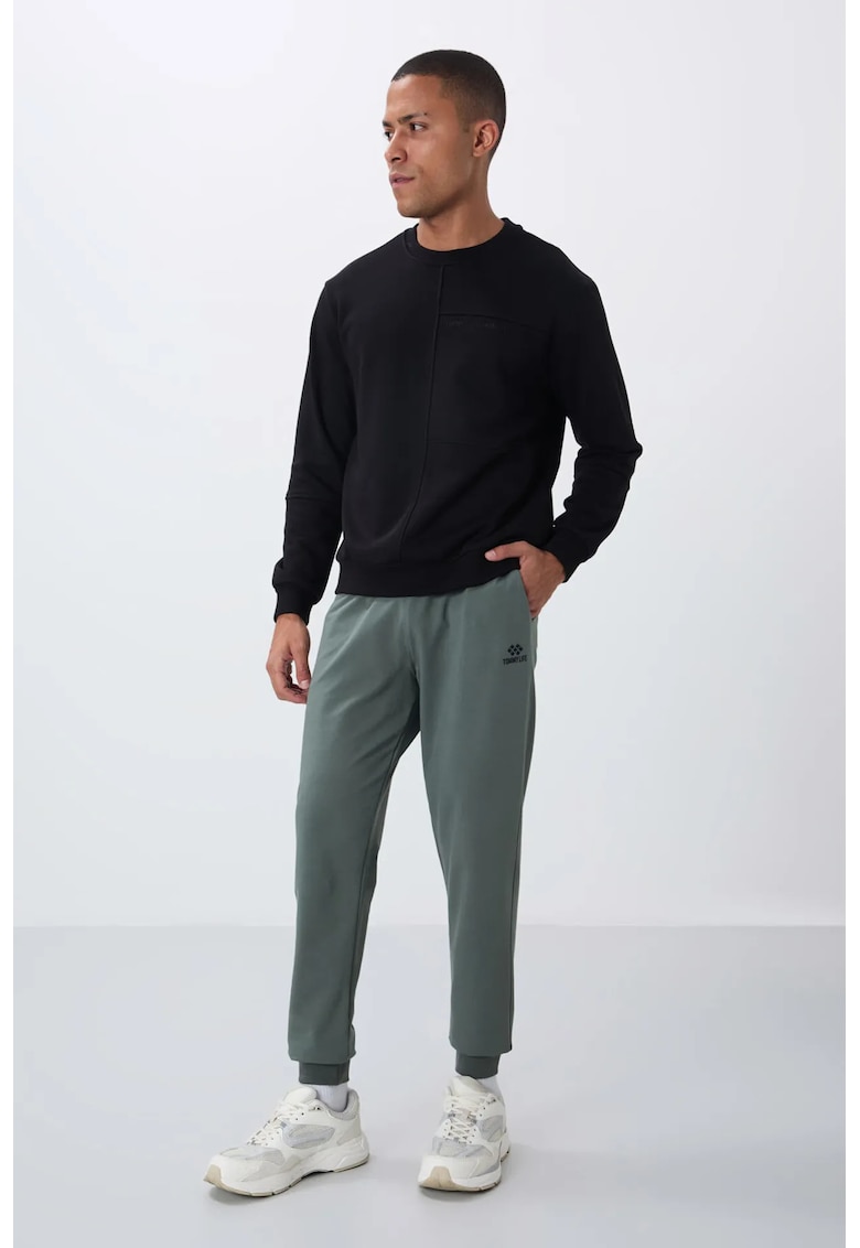 Pantaloni sport - fleece - buzunar - verde salvie - bumbac -