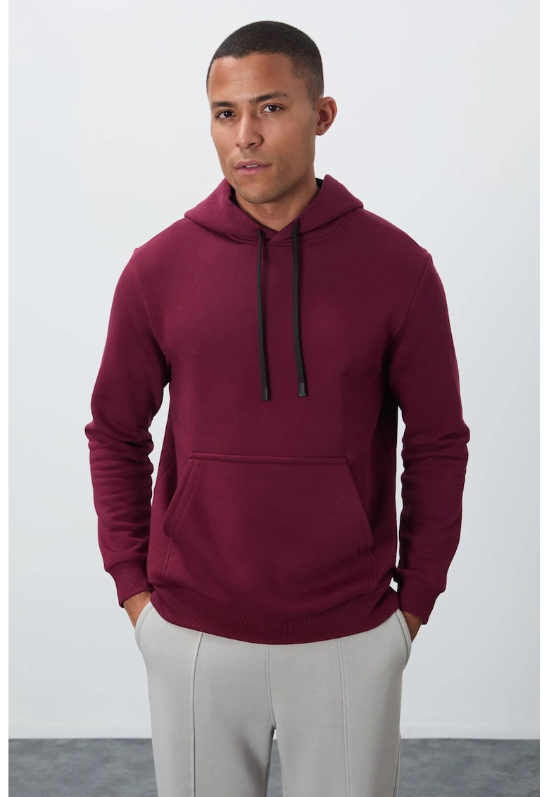 Hanorac barbatesc - gluga - rosu burgundy - bumbac 88% -