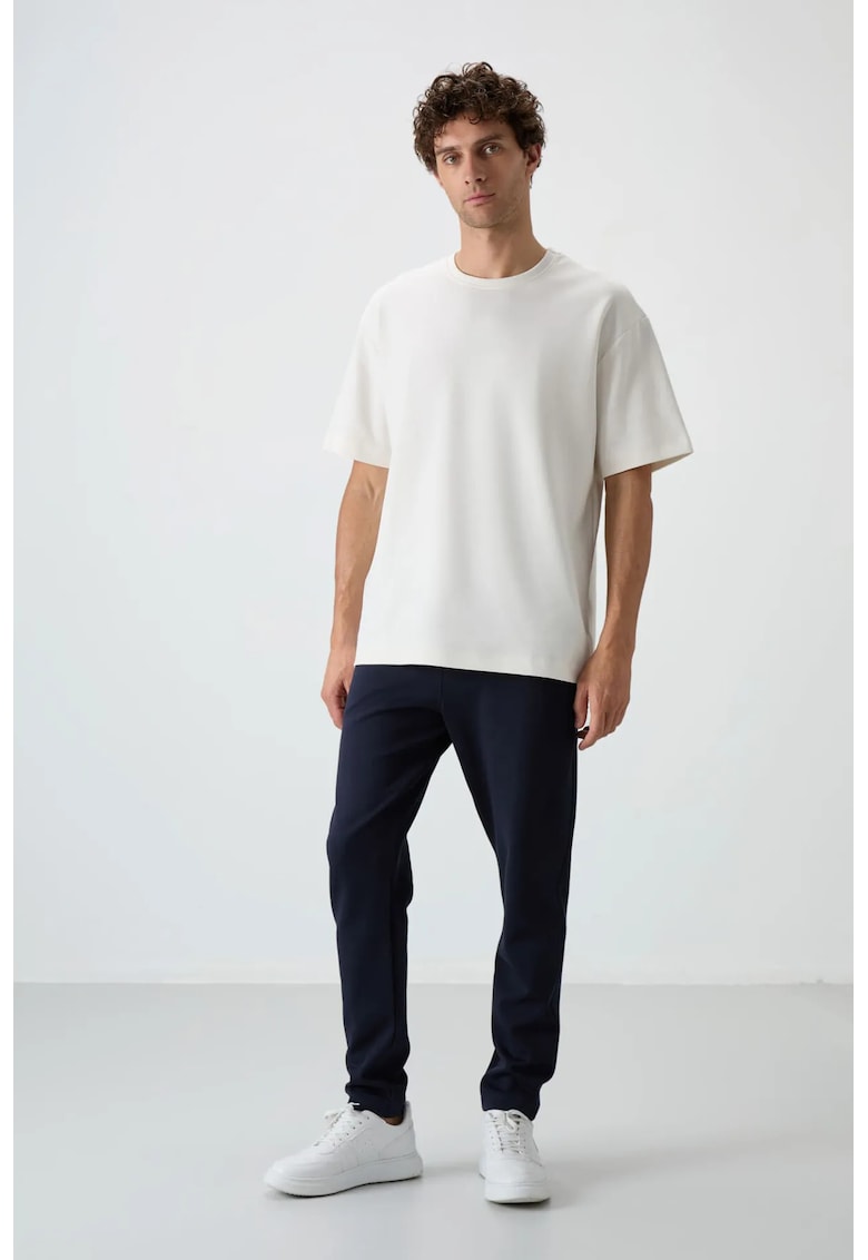 Set Trening - Tricou si pantaloni supradimensionati - Alb/Bleumarin - Bumbac/Poliester