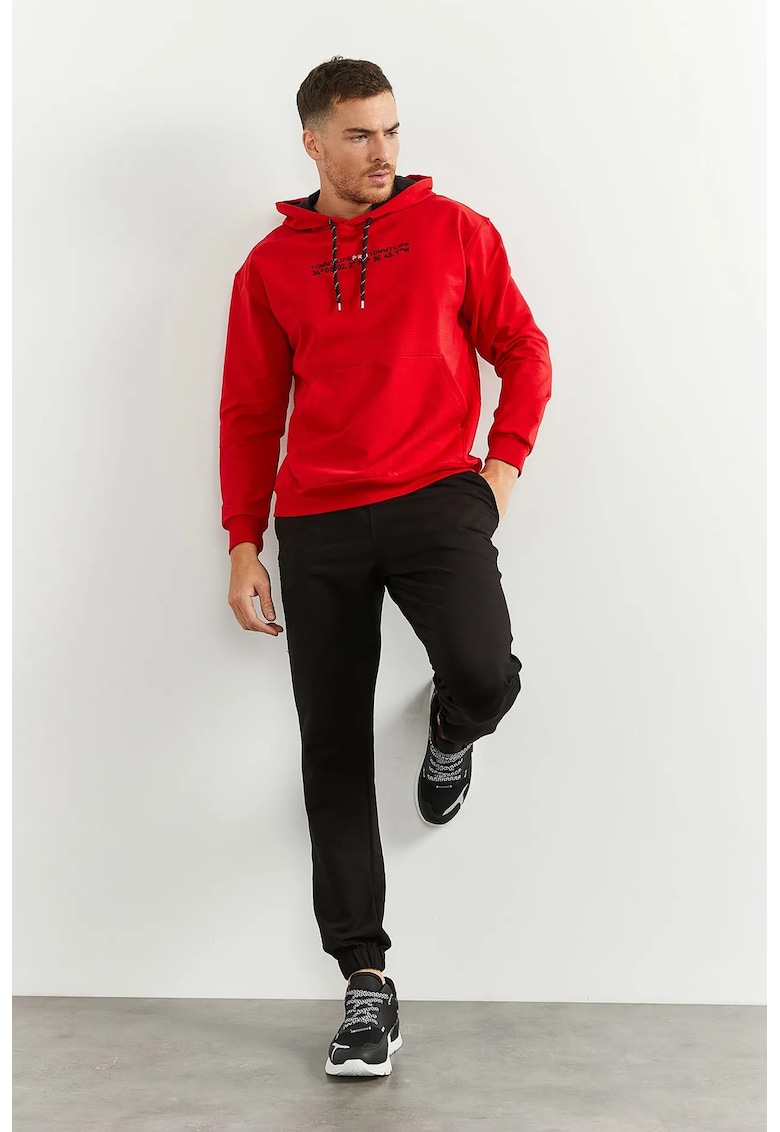 Set Hanorac si Pantaloni Oversized - Culoare Rosie - Fleece - Bumbac si Poliester