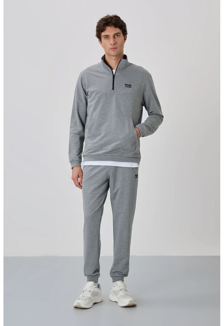 Set Hanorac cu fermoar si Pantaloni Gri - Gri