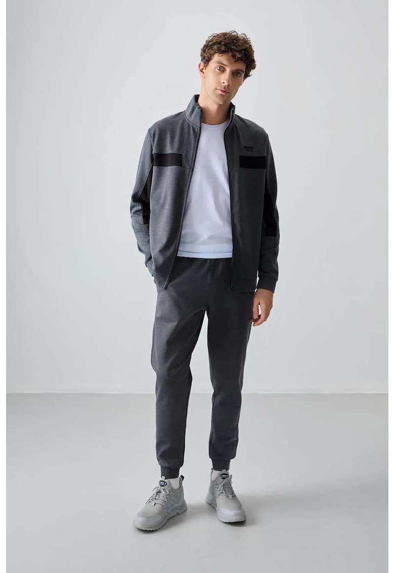 Set trening si pantaloni color-block - gri carbune - poliester/bumbac