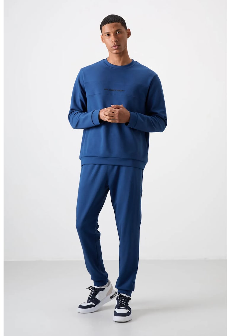 Set Trening Hanorac cu Maneca Lunga si Pantaloni Asortati - Albastru Marocan - Bumbac/Poliester