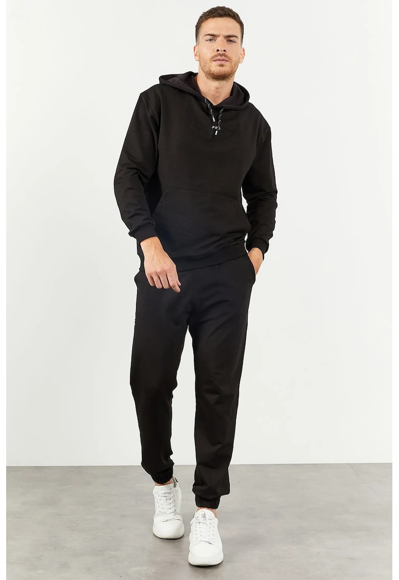 Set Hanorac si Pantaloni - Oversized - Gri Ardezie - Negru