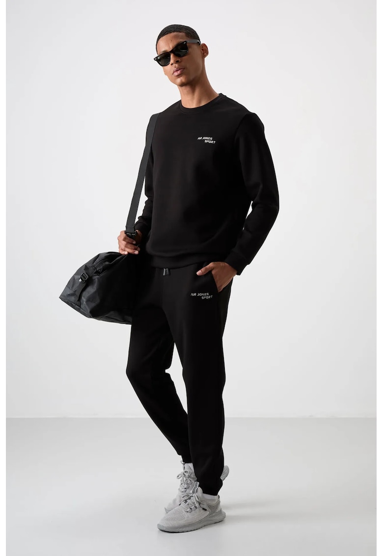 Set Trening Barbati Hanorac cu Maneca Lunga si Pantaloni - Negru - Bumbac/Poliester