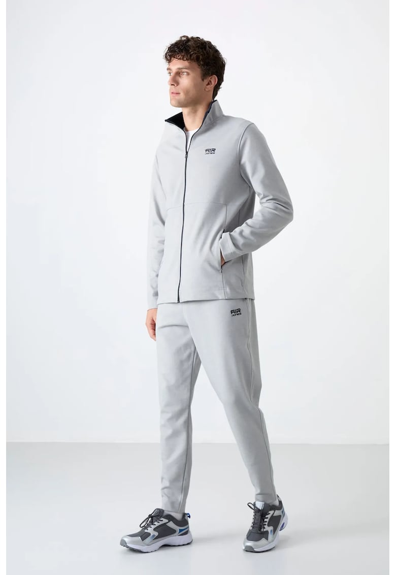 Set Trening Barbati - Hanorac cu fermoar si Pantaloni - Gri deschis - Poliester
