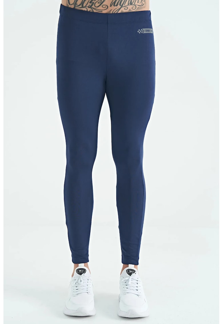 Pantaloni sport - tricotati - albastru marin - poliester-elastan -