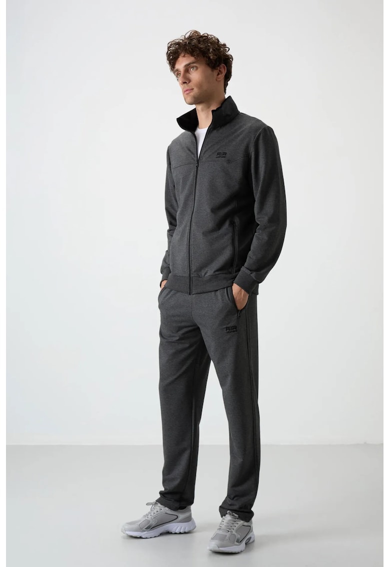 Set Trening - Hanorac si Pantaloni Fleece - Gri antracit - Bumbac/Poliester