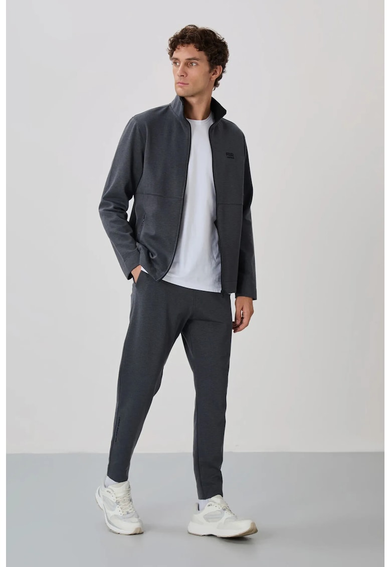Set Trening Barbati Hanorac cu Fermoar si Pantaloni - Gri Antracit - Poliester - Regular Fit