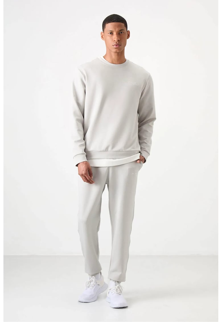 Set Trening Barbati Bluza cu Maneca Lunga si Pantaloni - Alb Murdar - Bumbac/Poliester/Elastan