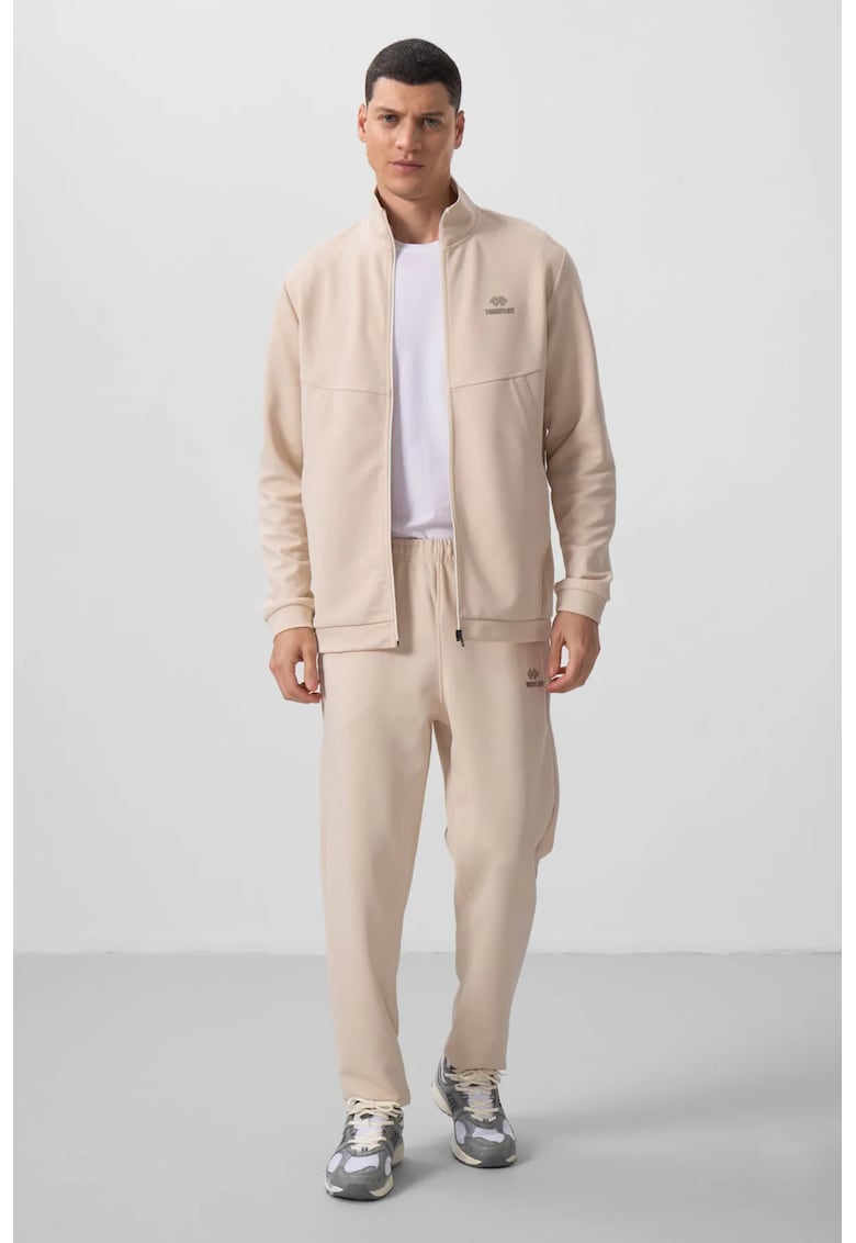 Set Trening Barbati Bluza cu Fermoar si Pantaloni - Bej Natural - Lejer - 60% poliester - 40% bumbac