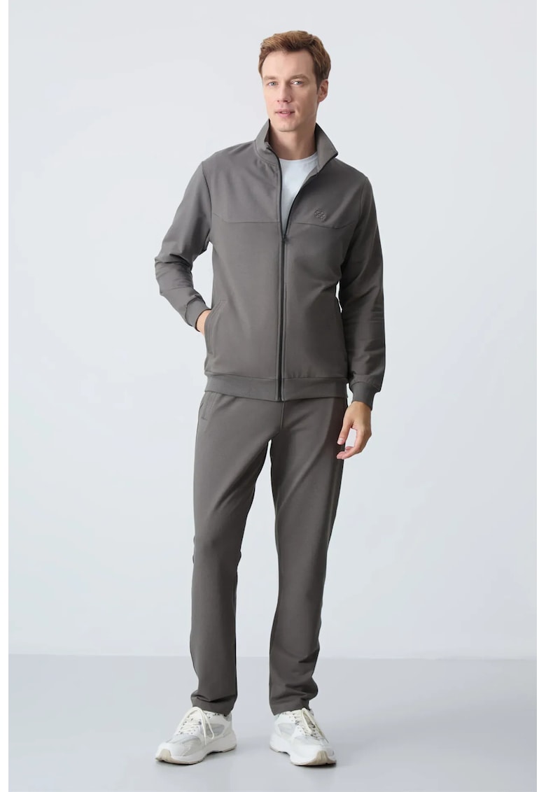 Set Trening Lifestyle Barbati - Hanorac si Pantaloni - Gri Ardezie - Bumbac/Poliester